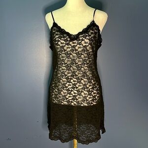 Victoria's  Secret chemise/slip black stretch lace thin spaghetti straps sheer